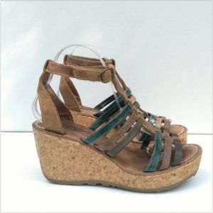 Fly London Tan and Teal Wedges